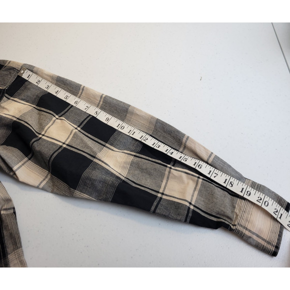 VTG Liz Sport Black Tan Plaid Shoulder Yoke Button Up Shirt Women's Size Small - Picture 5 of 15